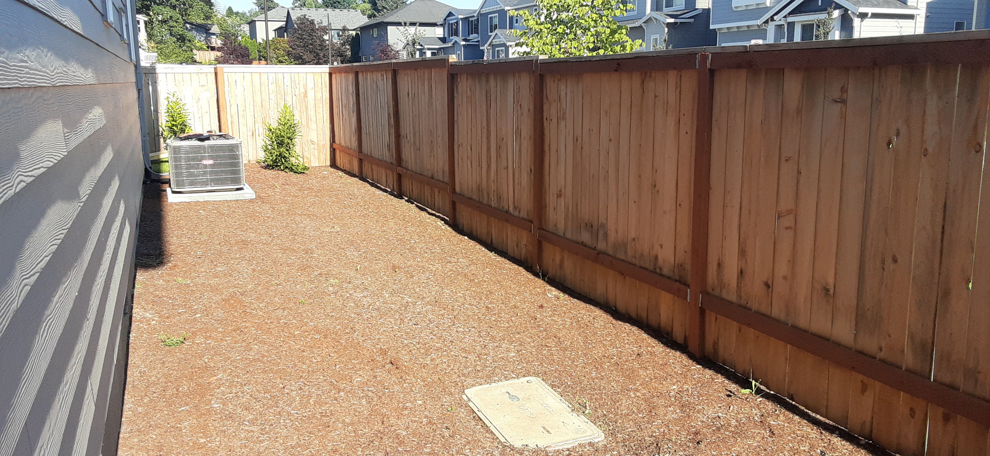Empty backyard with wooden fence